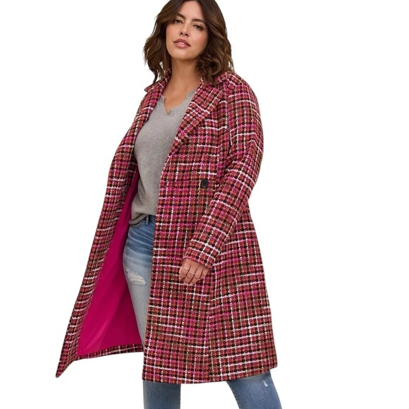 Chico’s Boucle Pink Plaid Coat - Picture 1 of 7